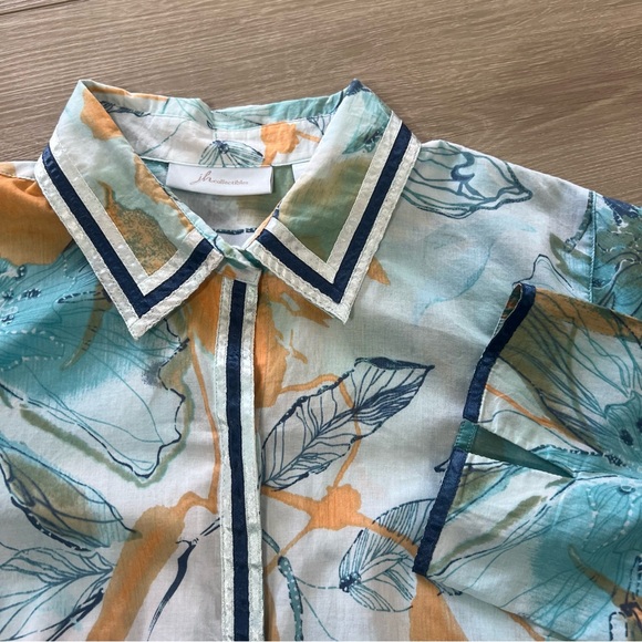 J.H. Collectibles Button Up Shirt Tropical Blue Orange Floral Size Medium - Picture 8 of 8